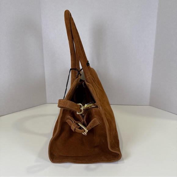 Claudia Firenze 2 Handle Suede Carmel Color Handbag Purse  Made In Italy NWT - Picture 3 of 16